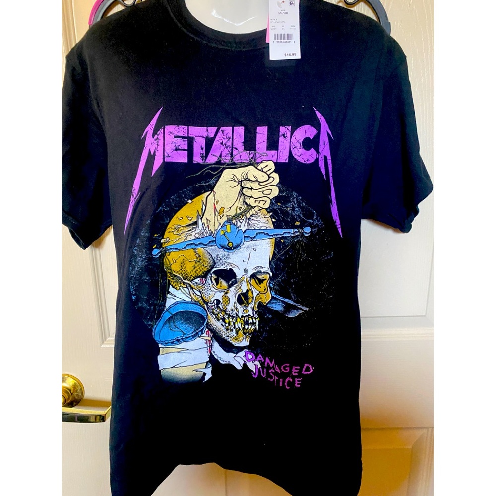 Metallica tee shirt size is small/ medium.
